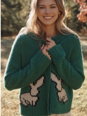 NWT Anthropologie Maeve Bunny Slope Cardigan Sweater in Aged Jadeite